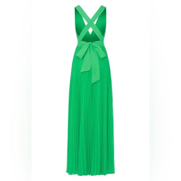 MILLY Oria Pleated Sleeveless Cross Back Dress, Kelly Green, NWT, Size 6 - Picture 6 of 16